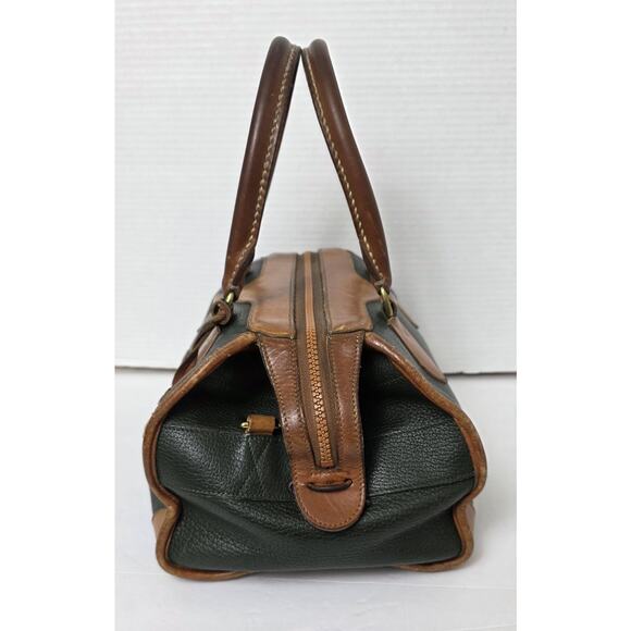 Dooney & Bourke Vintage AWL Leather Gladstone Satchel Green and British tan - Picture 3 of 8